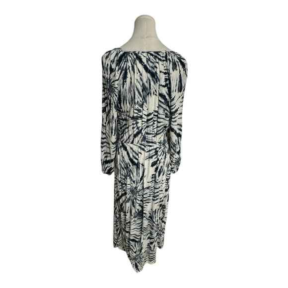 LOVESTITCH Tie-Dye Midi Maxi Dress‎ Size S Navy Blue White Long Sleeve Vacation - Picture 3 of 7